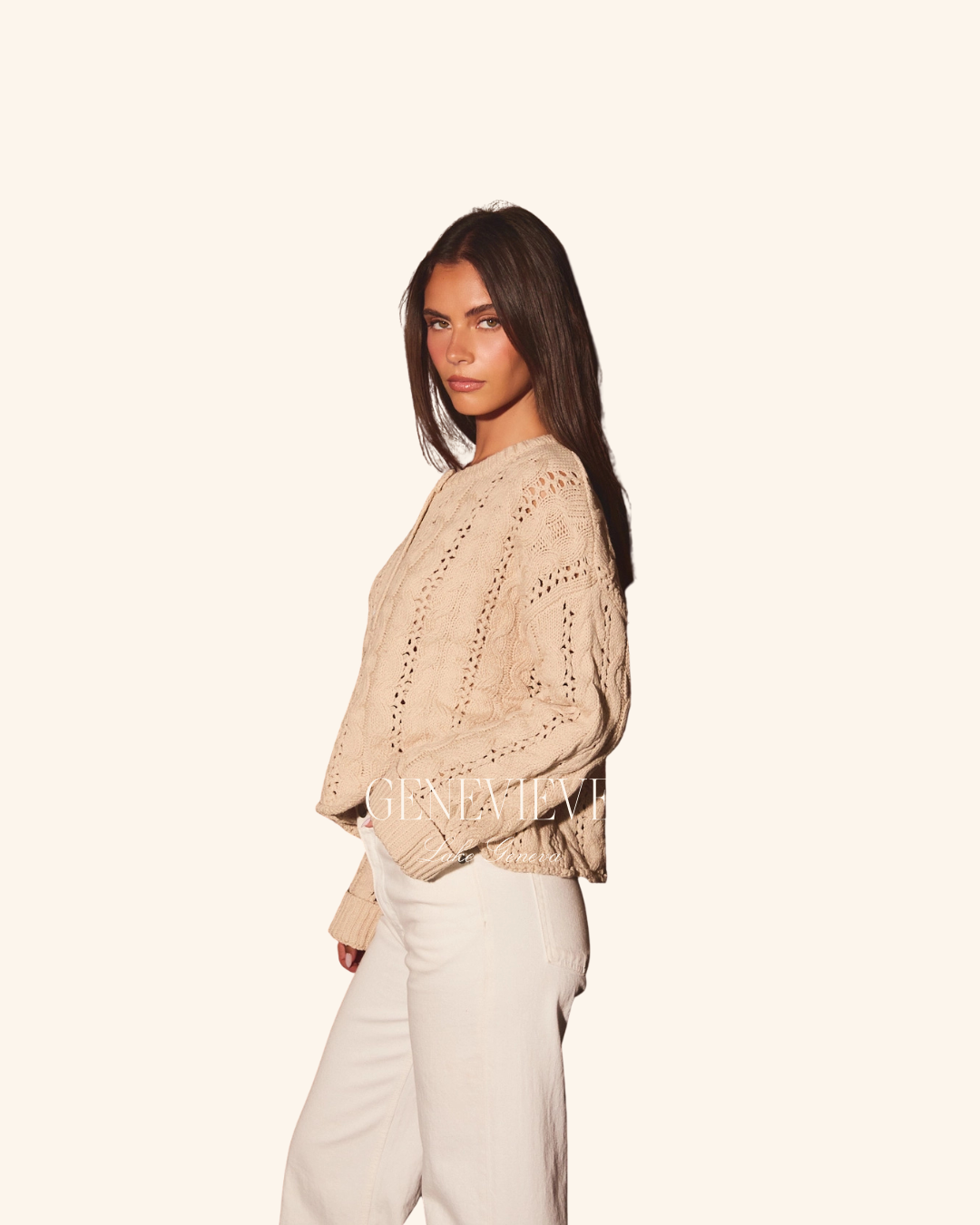 Le Lis Taupe Cable Knit Button Sweater