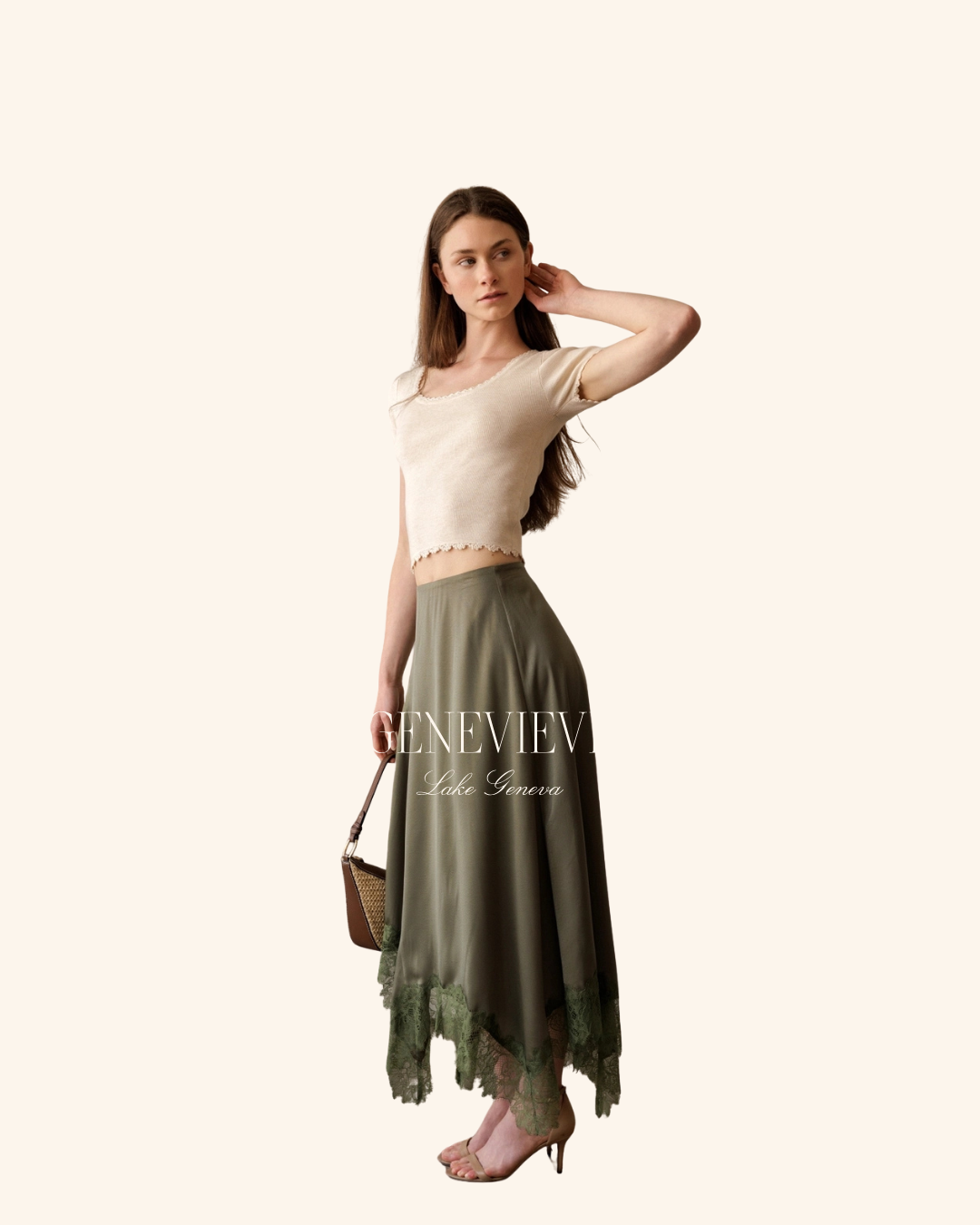 Storia Olive Lace Satin Skirt
