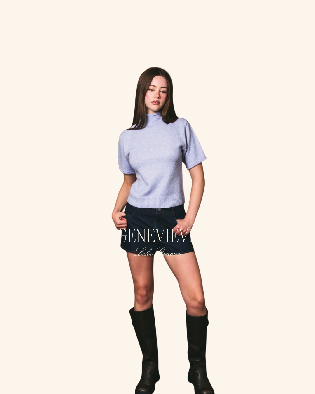 Le Lis Light Blue Mock Neck Sweater