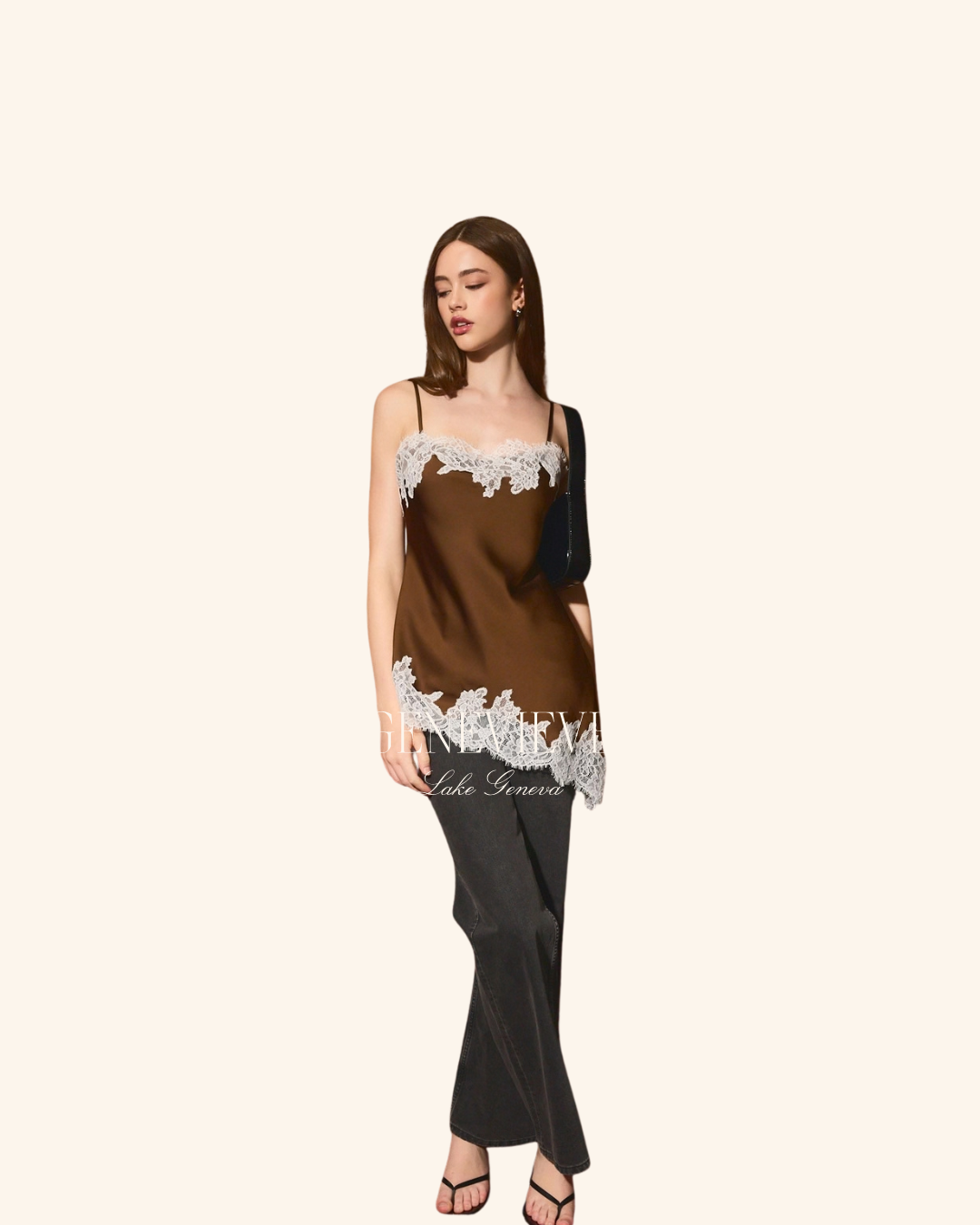 Le Lis Lace Asymmetrical Satin Top