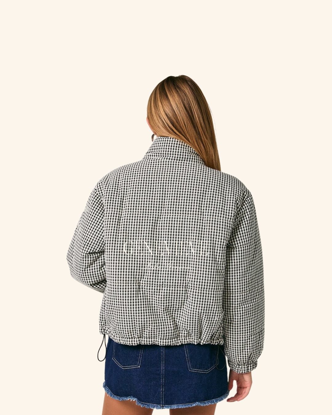 Le Lis Black White Gingham Puff Jacket
