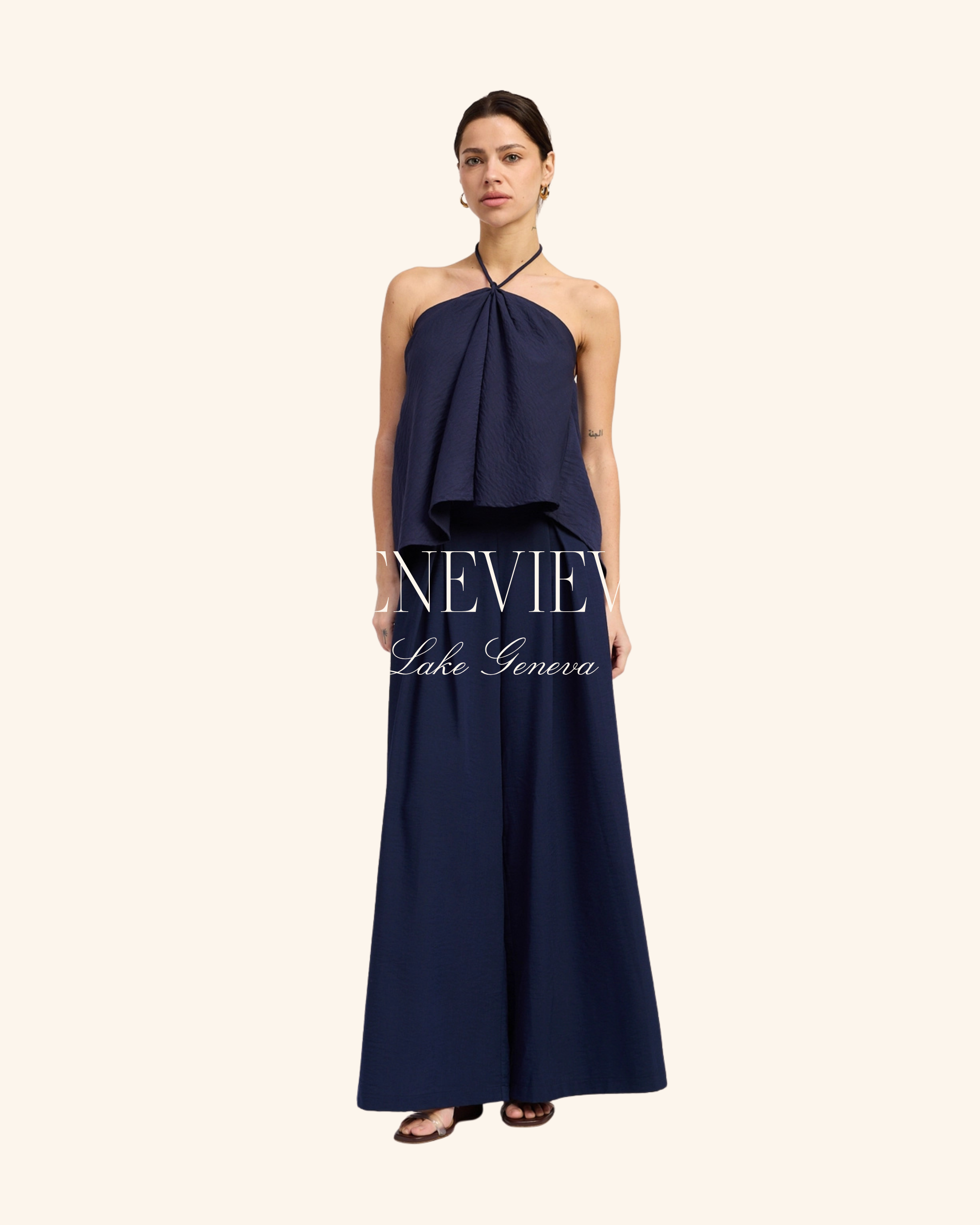 Emory Park Navy Linen Wide Leg Pants
