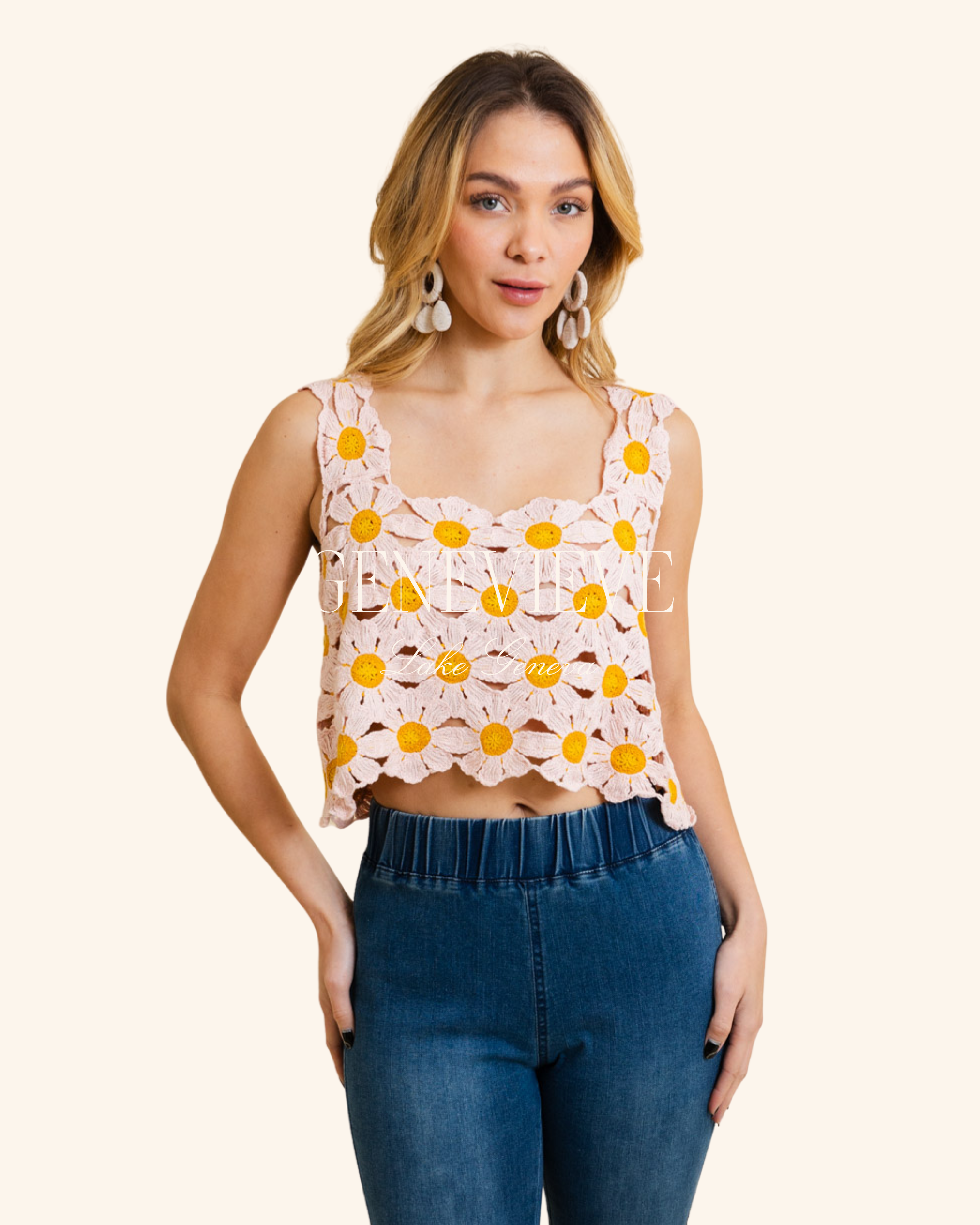 Leto Pink Daisy Crochet Crop Top