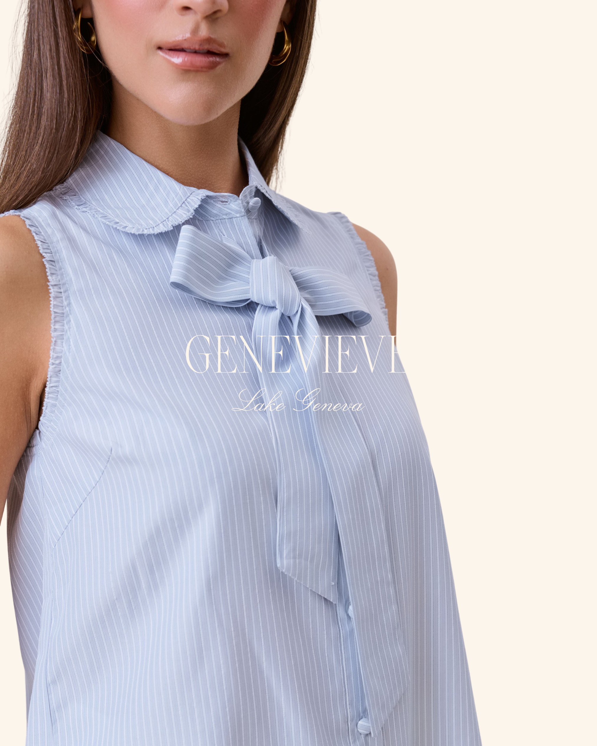 Able Blue Stripe Tie Neck Sleeveless Blouse
