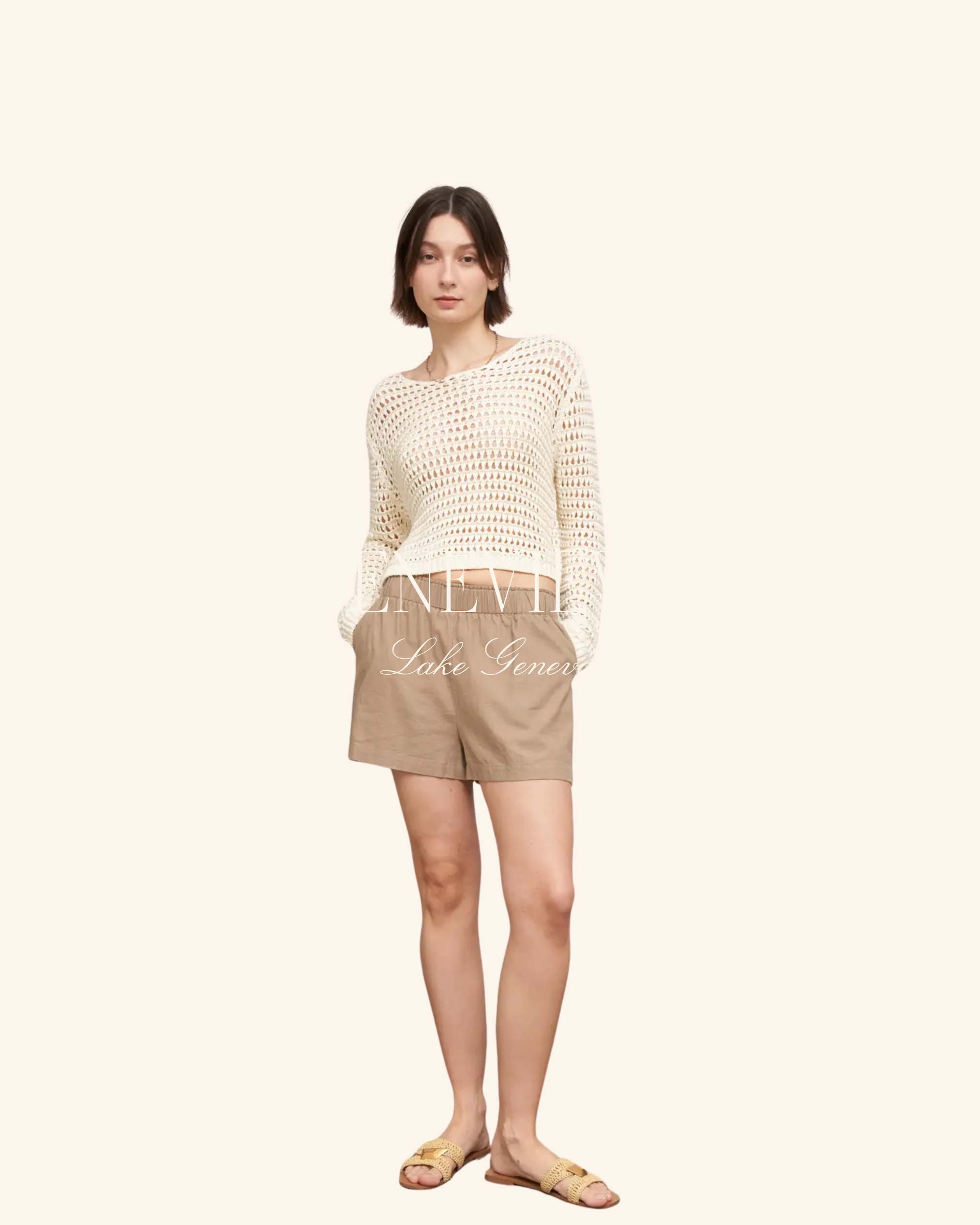 En Crème Ivory Long Sleeve Crochet Top
