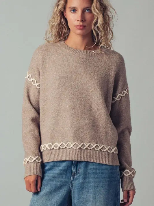 Urban Daizy Bold Contrast Stitch Knit Sweater