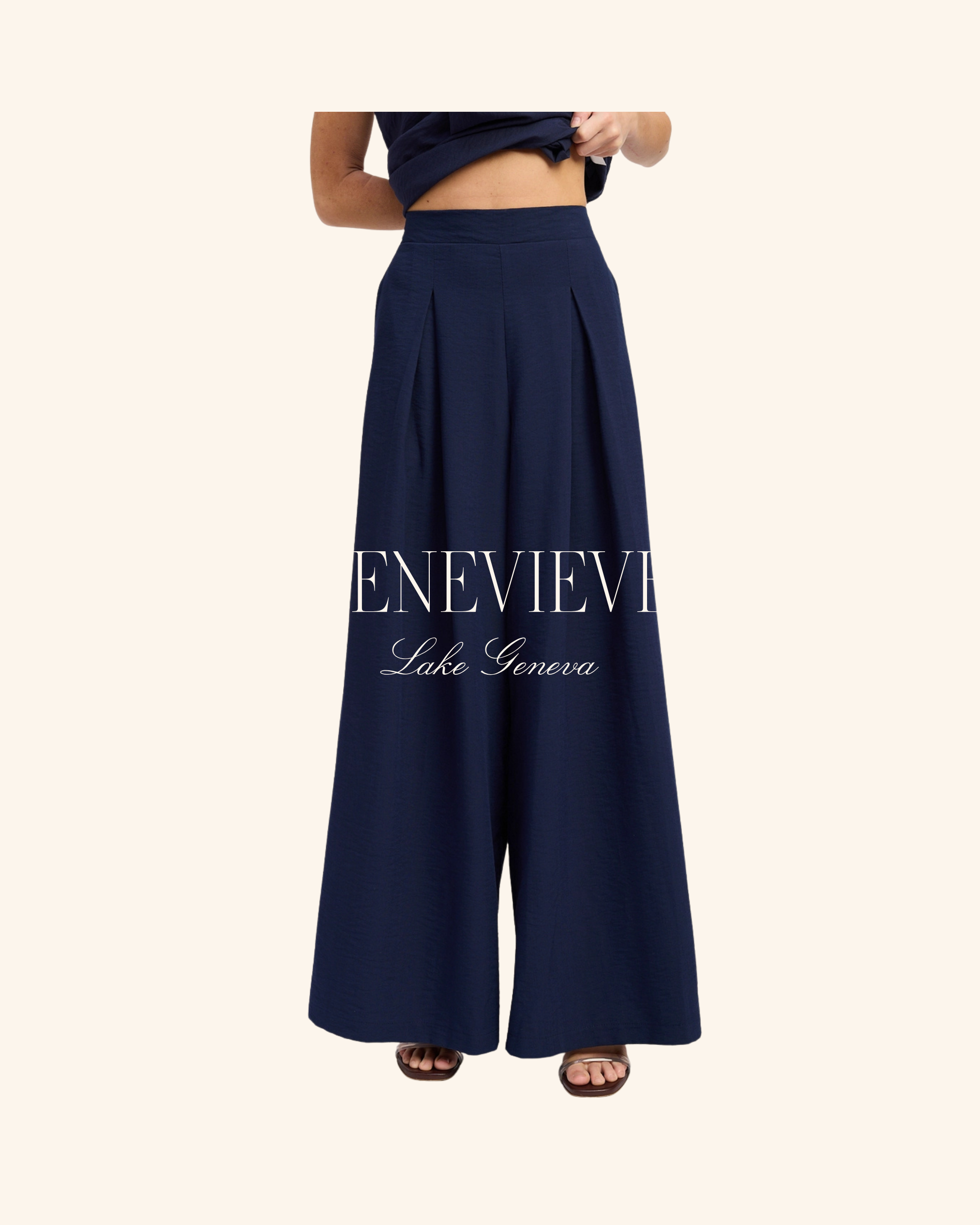 Emory Park Navy Linen Wide Leg Pants