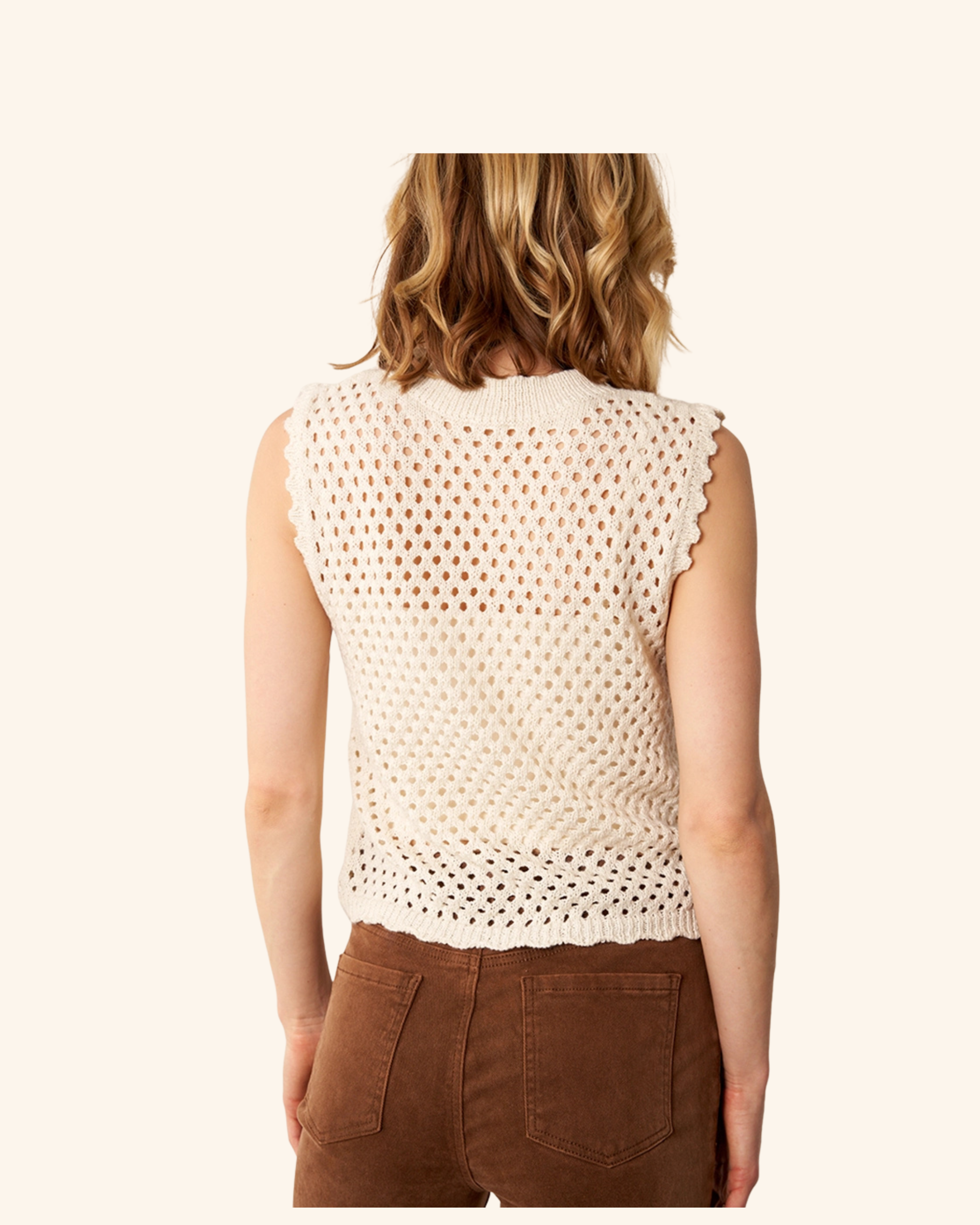 En Crème Taupe Crochet Sweater Vest Top