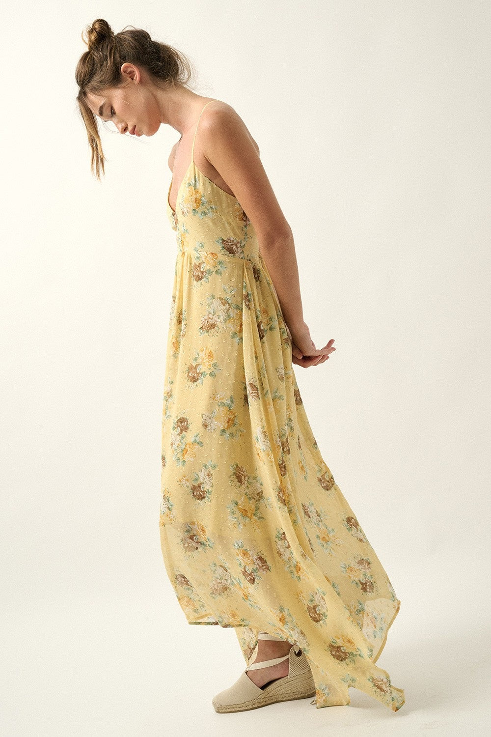 Promesa Floral Swiss Dot Chiffon Maxi Dress