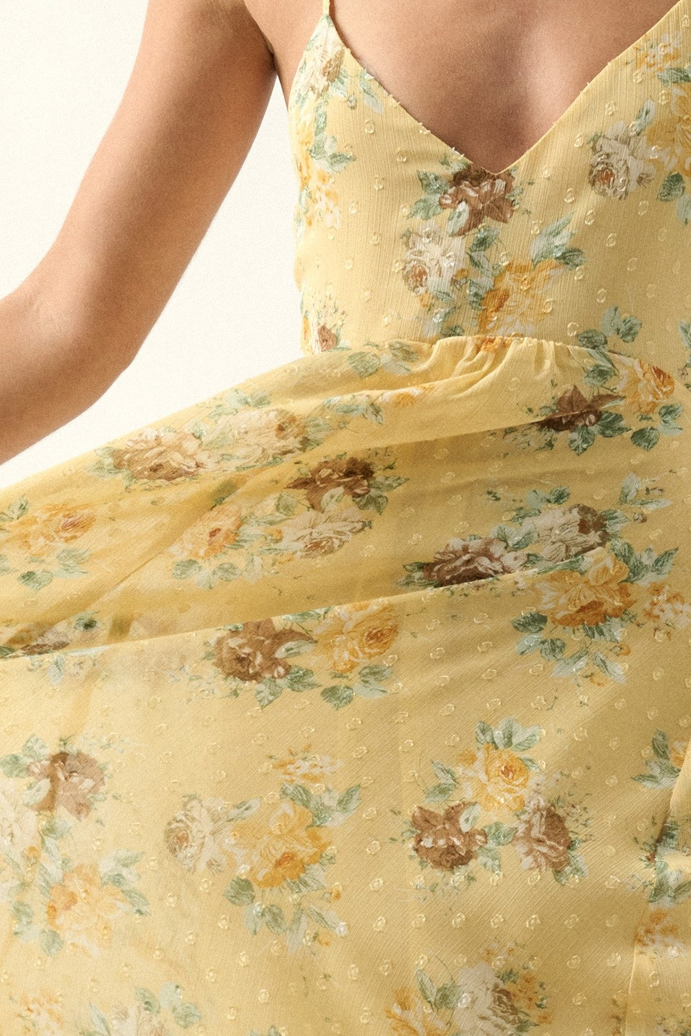 Promesa Floral Swiss Dot Chiffon Maxi Dress