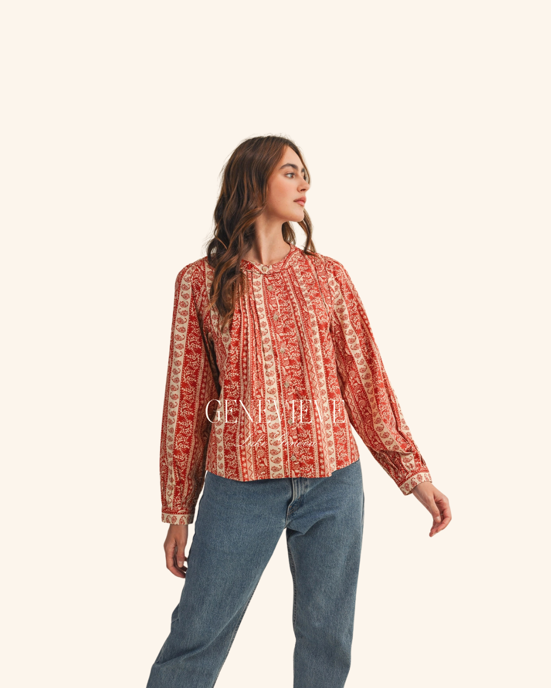 & Merci Rust Print Button Down Blouse