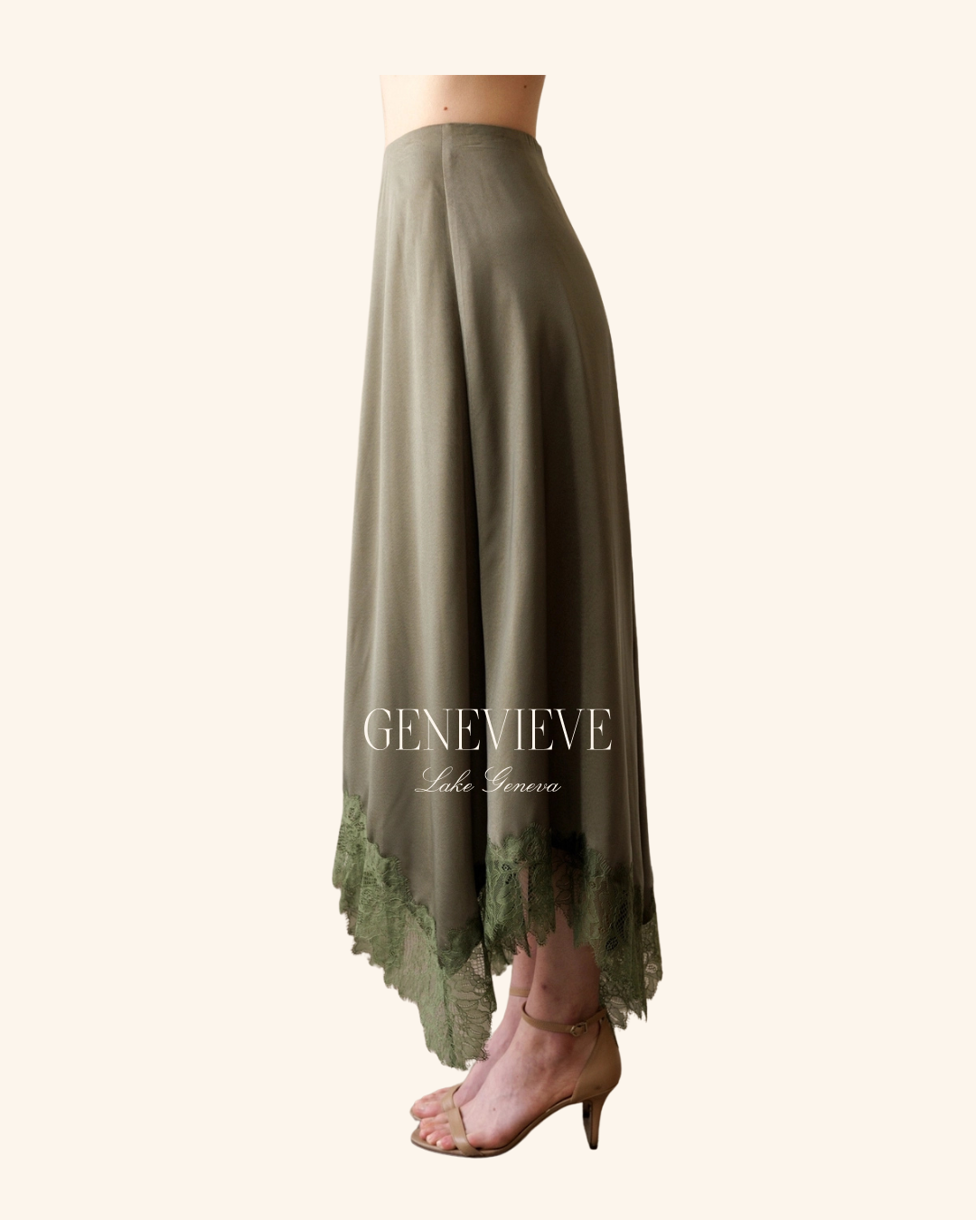 Storia Olive Lace Satin Skirt