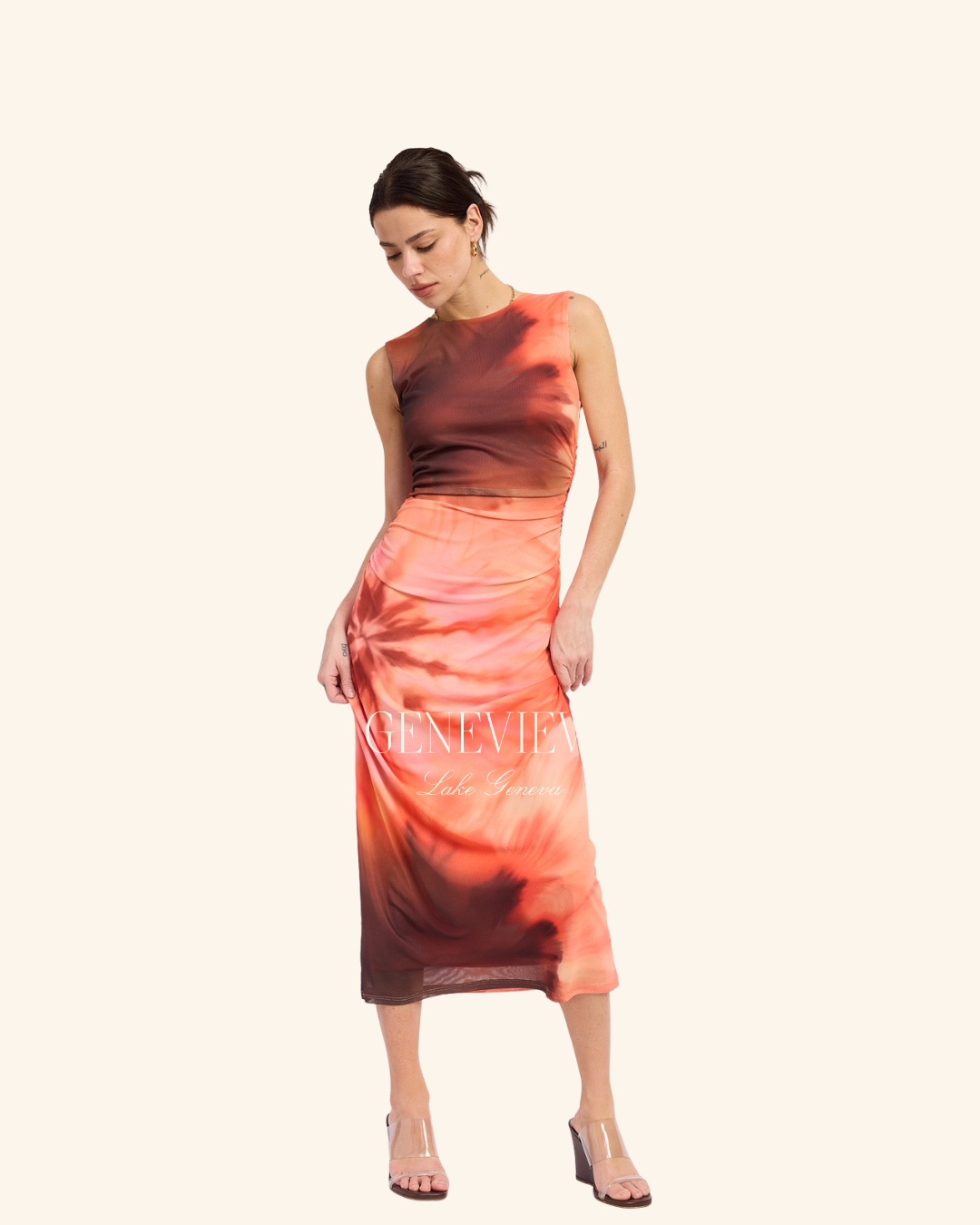 Emory Park Coral Tie dye Mesh Dress
