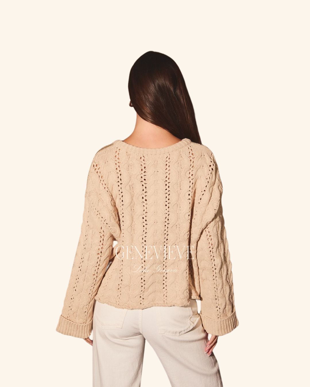Le Lis Taupe Cable Knit Button Sweater