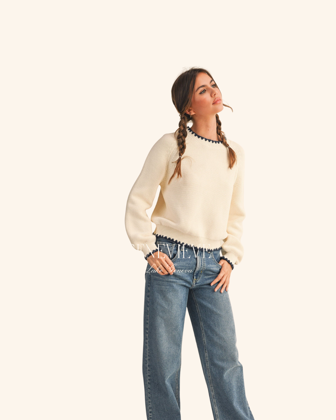 &Merci Navy Trim Sweater