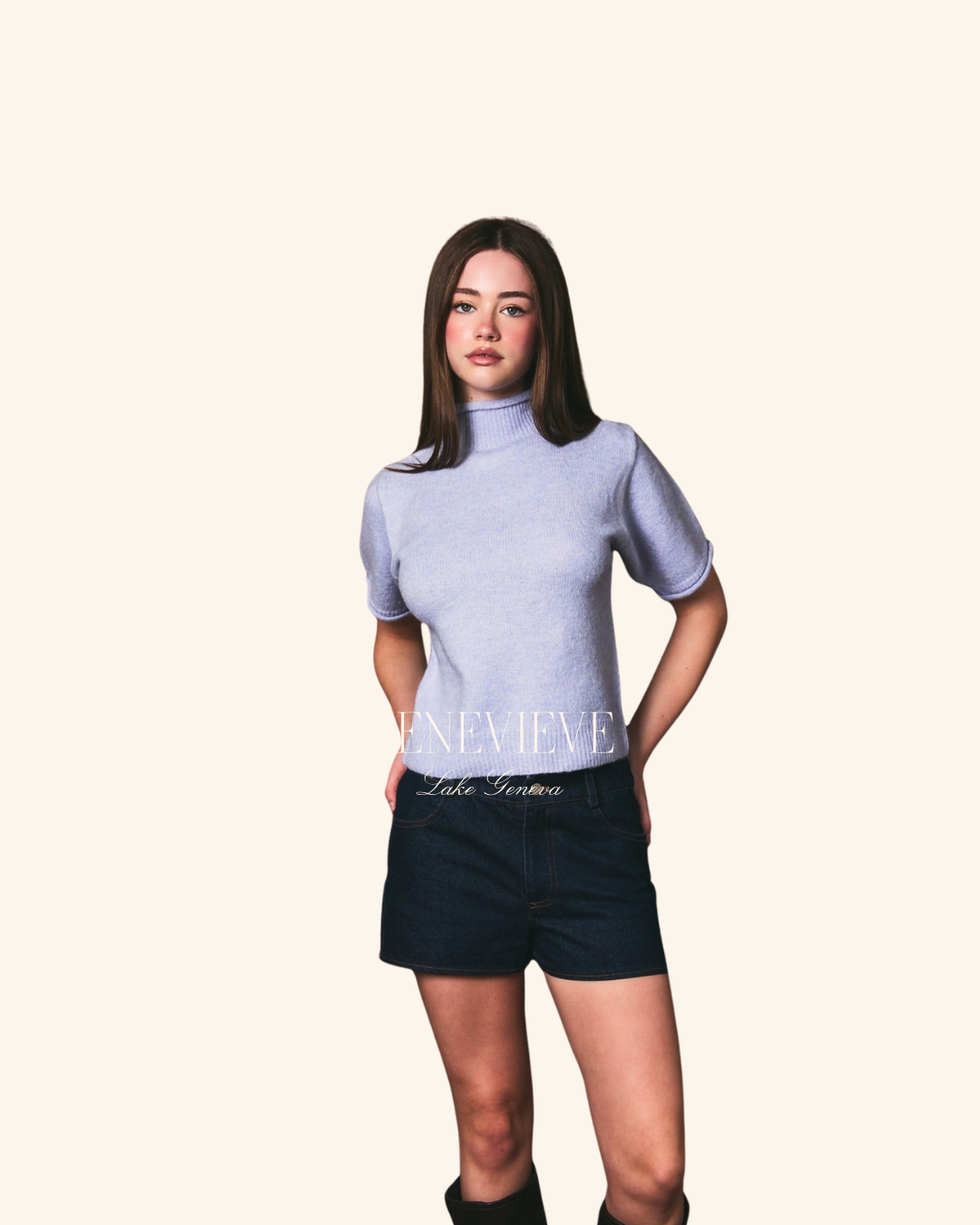 Le Lis Light Blue Mock Neck Sweater