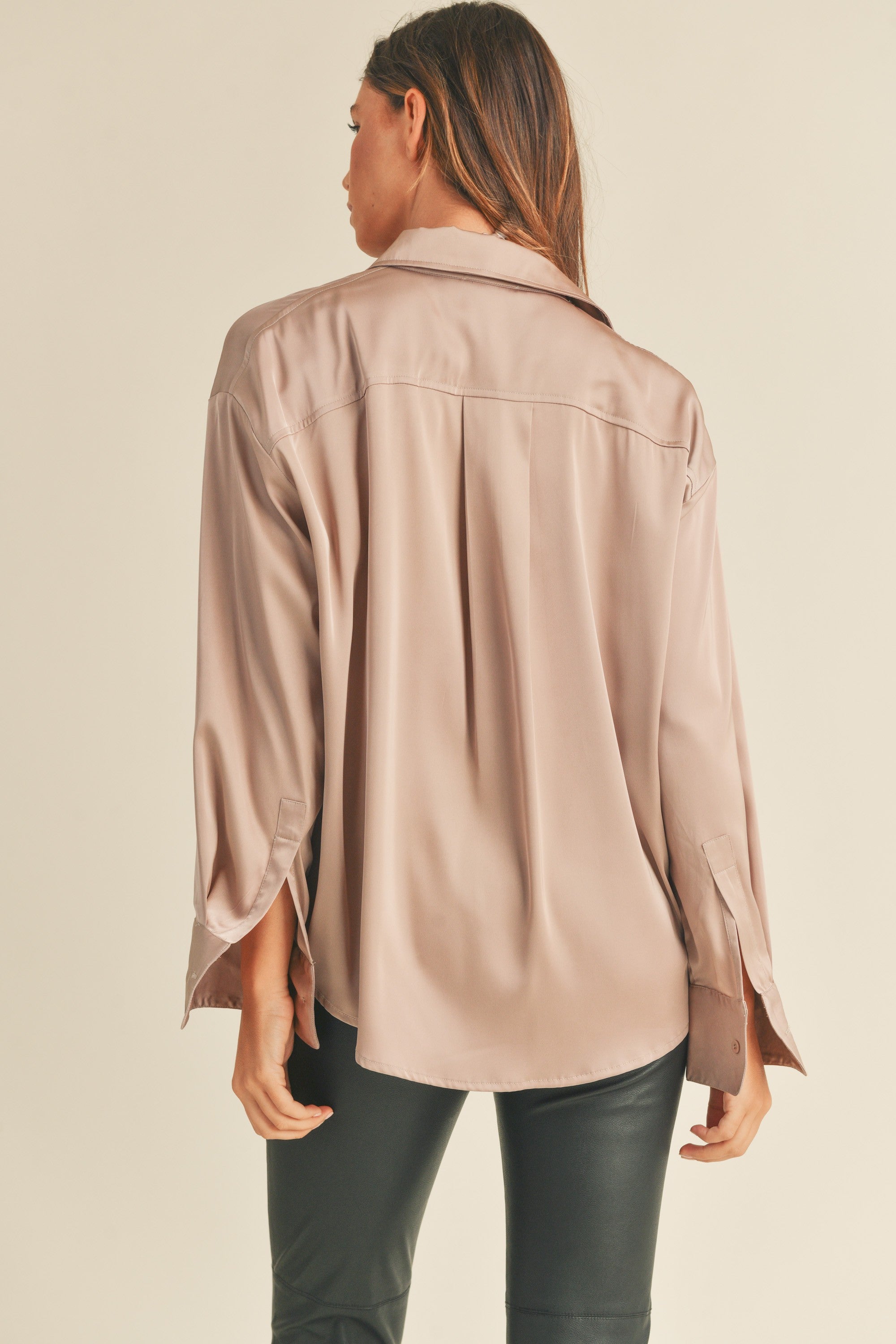 Mable Satin Bralette Top And Button Down Shirt Set