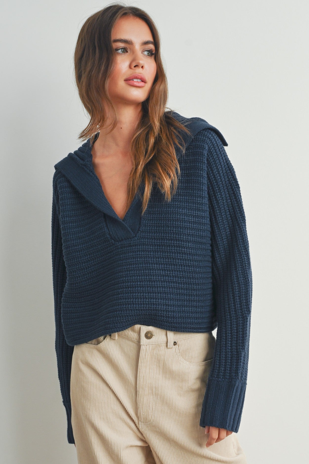 Buttermelon Drama Collar V Neck Sweater