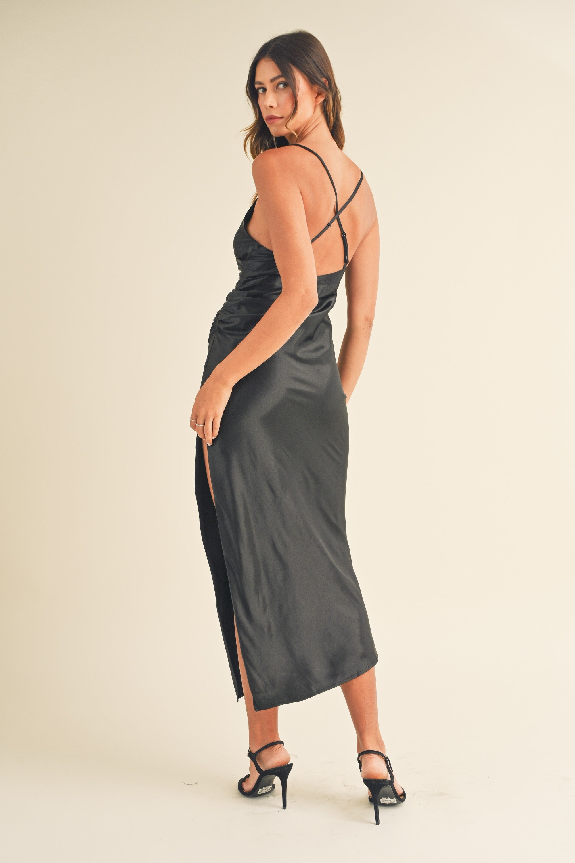 Mable Satin Wrap Slit Midi Dress