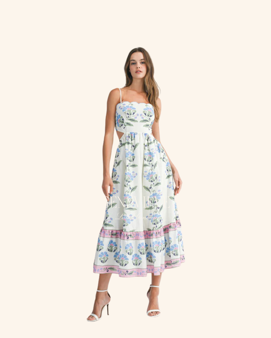 Mable Scallop Tube Midi Dress