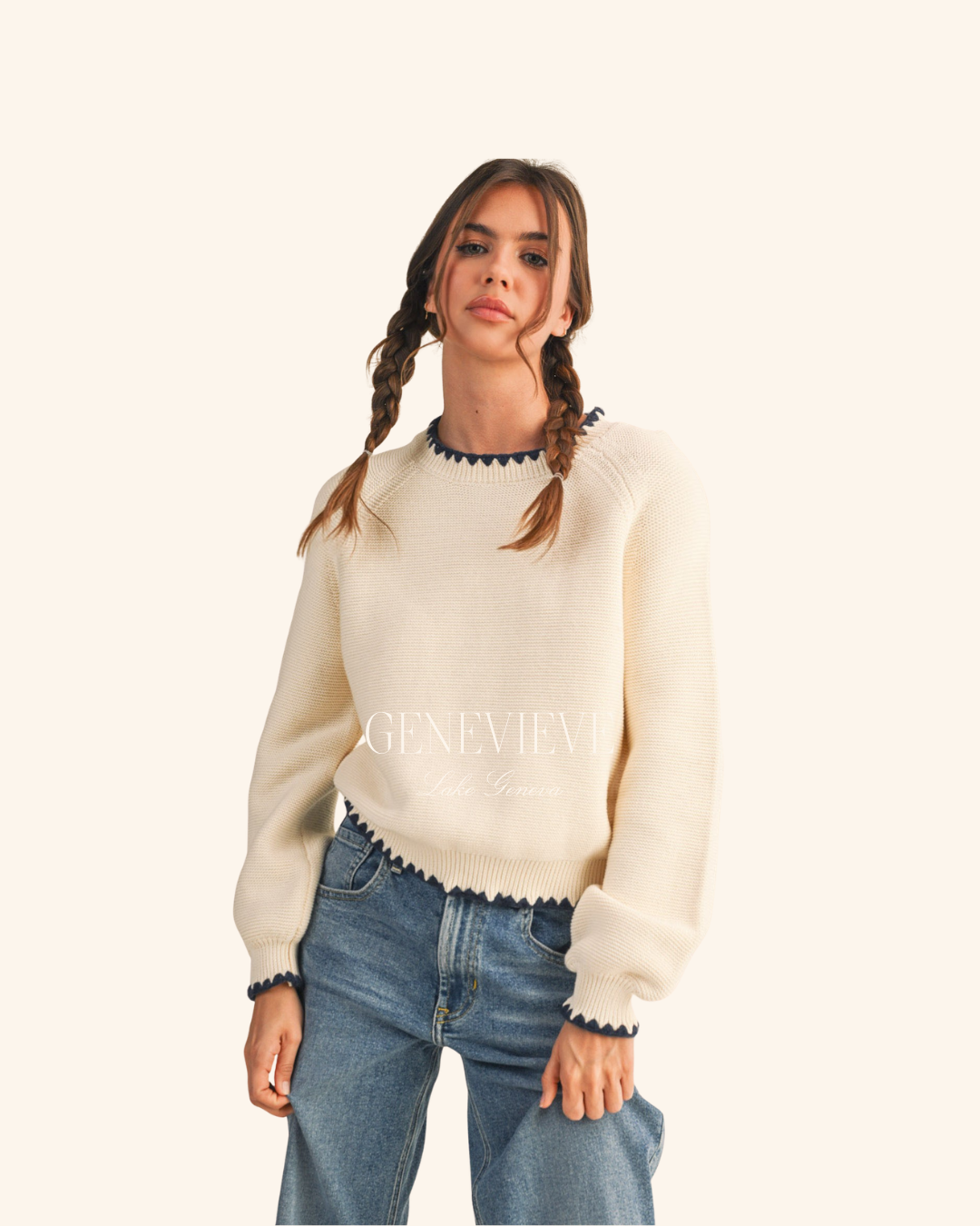 &Merci Navy Trim Sweater