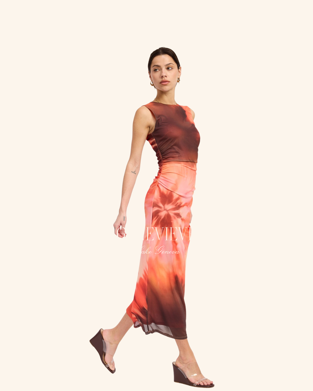 Emory Park Coral Tie dye Mesh Dress