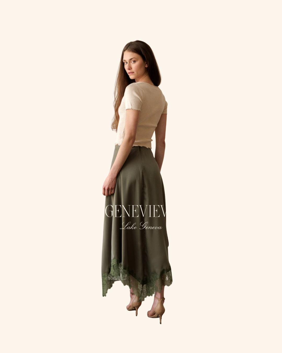 Storia Olive Lace Satin Skirt