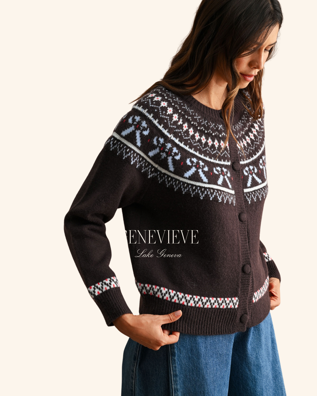 Mable Chocolate Blue Bow Cardigan