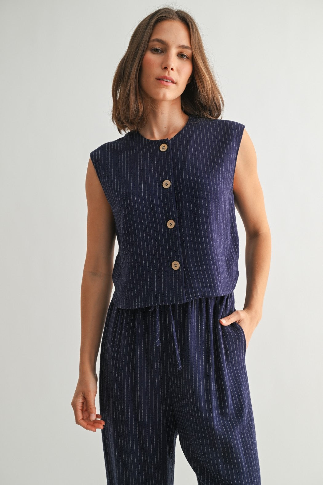 Fun2Fun Stripe Round Neck Crop Vest Top