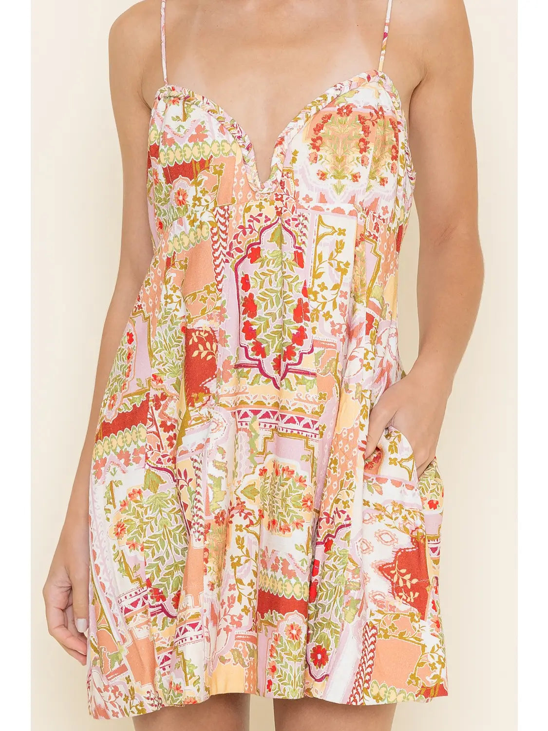 FORE Boho Chic Braided Spaghetti Strap Mini dress