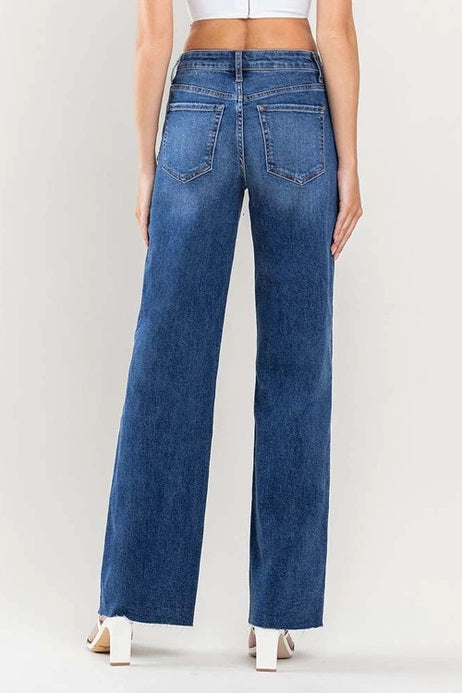 Vervet High Rise Clean Cut Raw Hem Wide Jeans