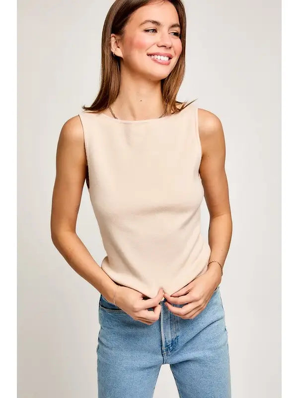 Le Lis Boat Neck Sleeveless Sweater Top (Various Colors)