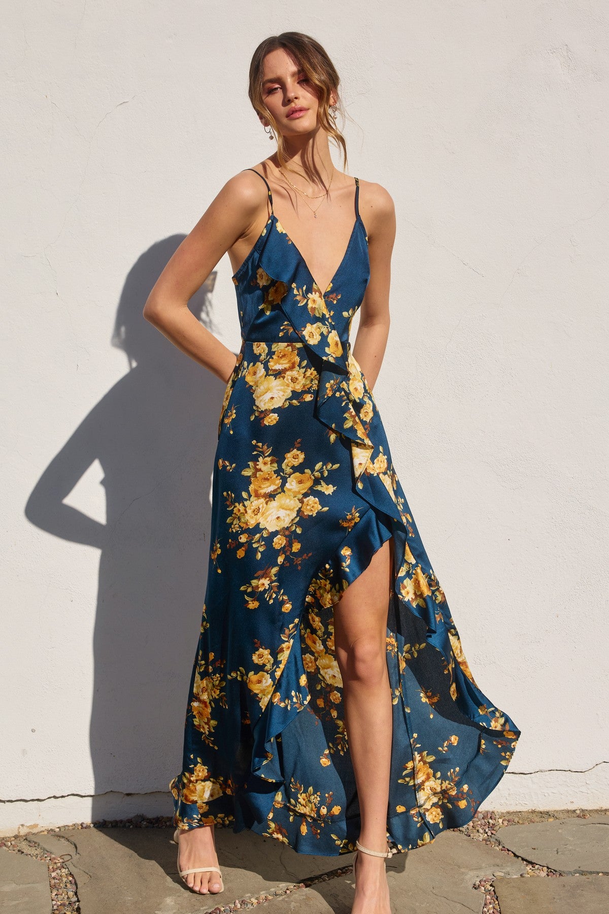 Dress Forum Floral Asymmetrical Ruffle Maxi Dress