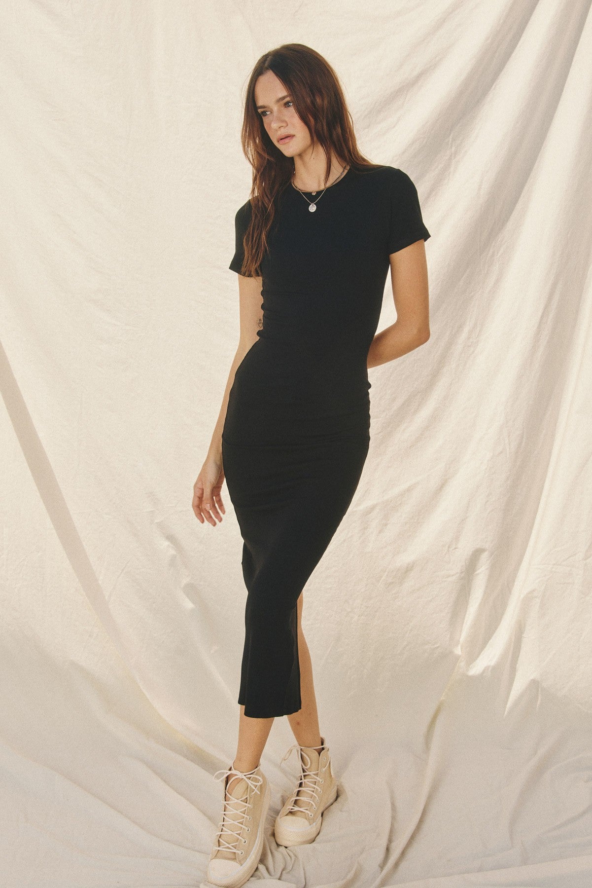 Dress Forum Ribbed Knit Back Slit T-shirt Dress