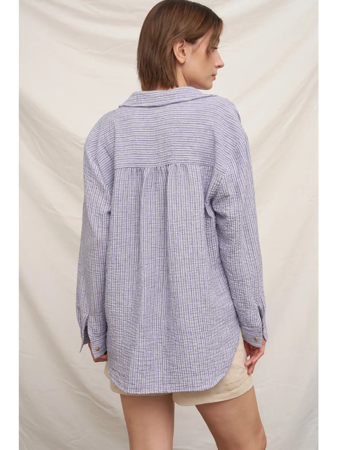 En Crème Textured Striped Button Down Shirt