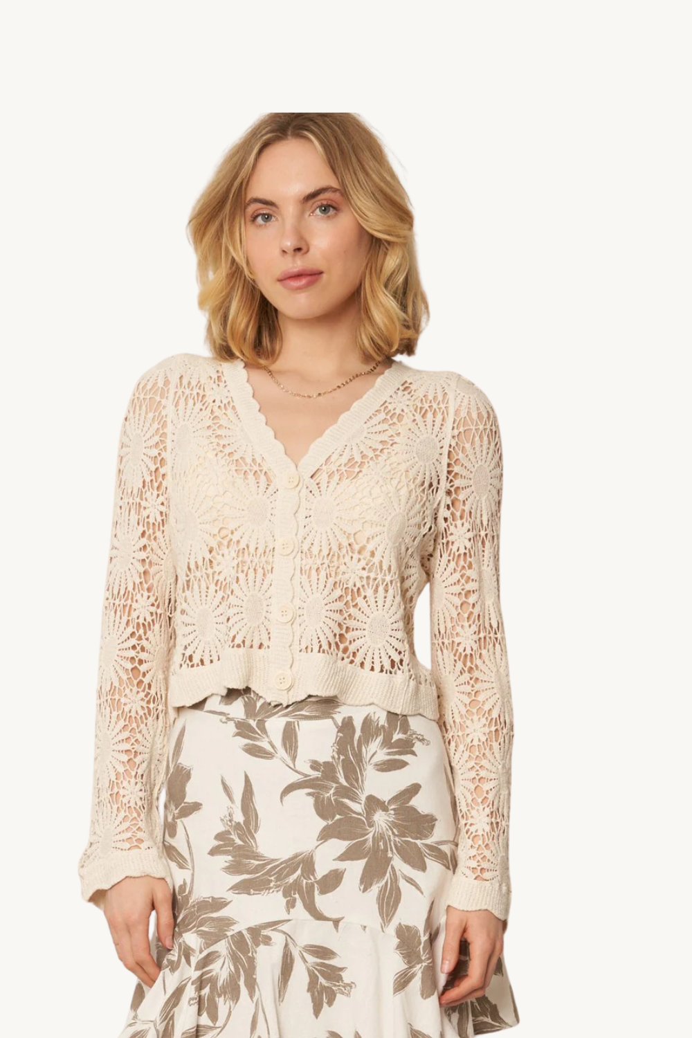 EN CRÈME Flower Pattern Crochet Cardigan