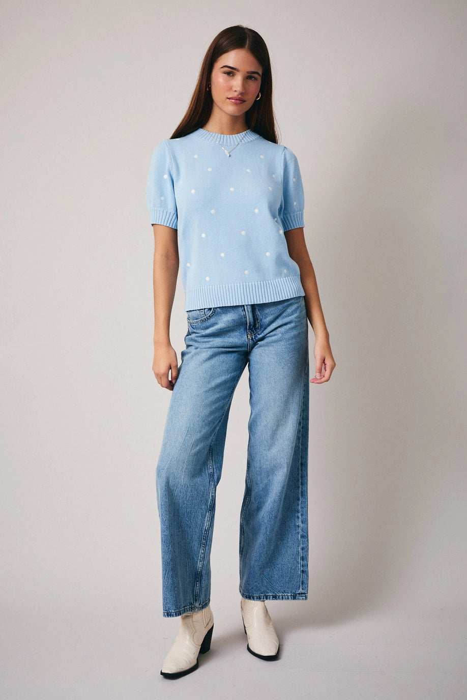 Sunday Edition Puff Short Sleeve Embroidered Sweater (Various Colors)