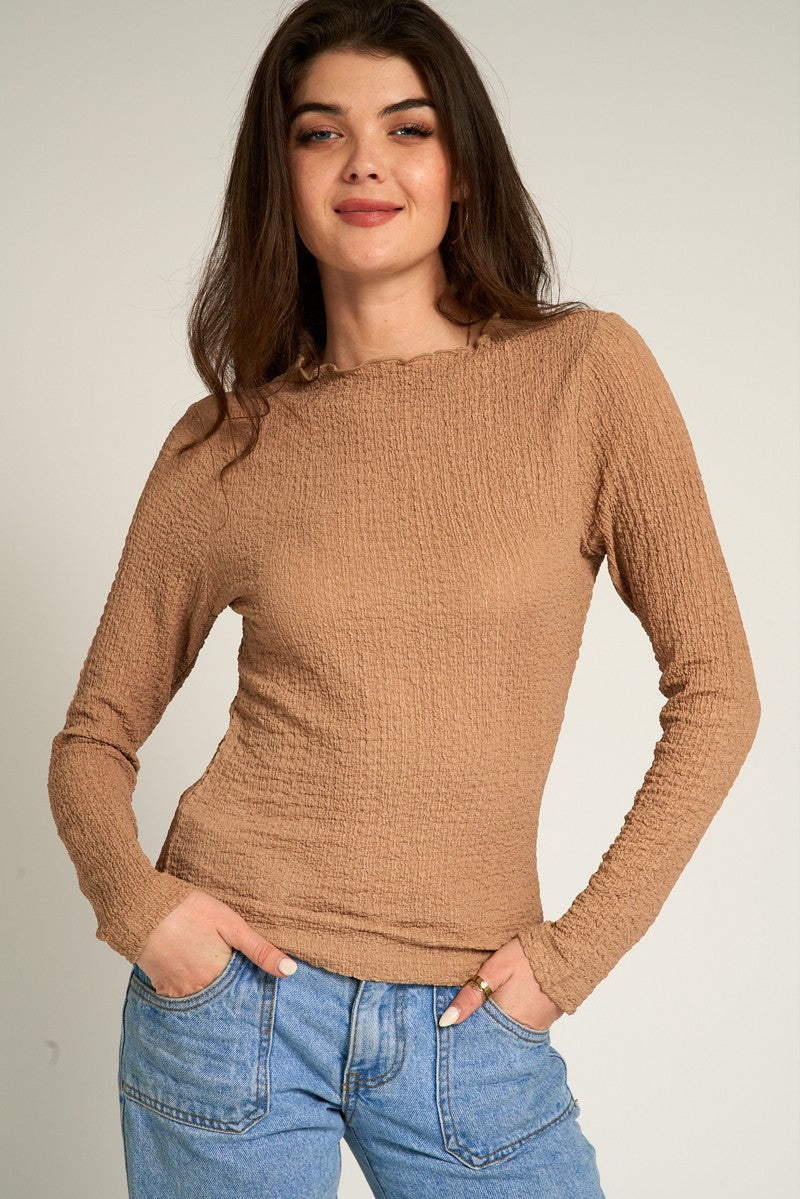 En Crème Long Sleeve Crinkle Top