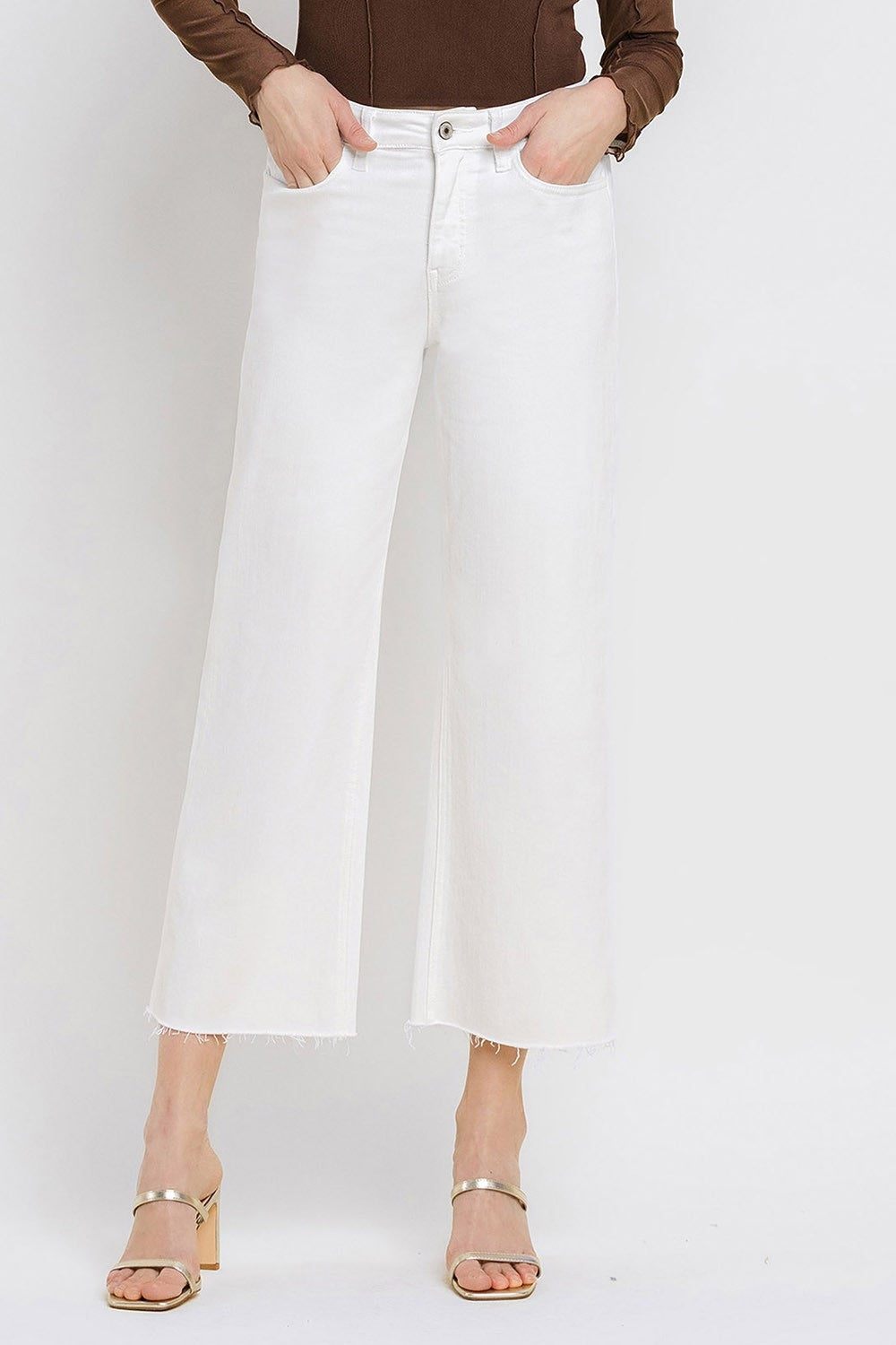 Vervet High Rise Raw Hem Crop Wide Leg Jeans