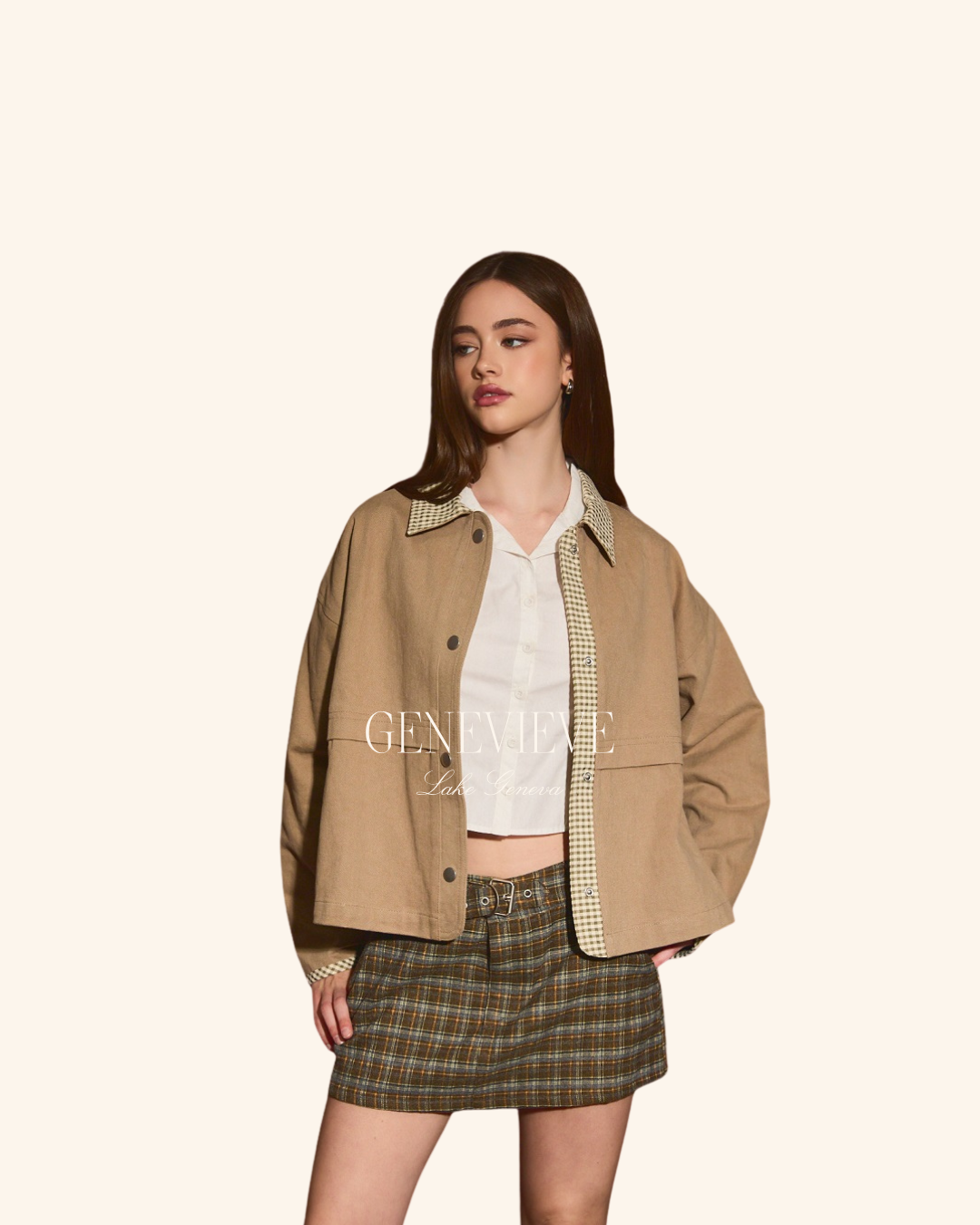 Le Lis Brown Olive Gingham Jacket