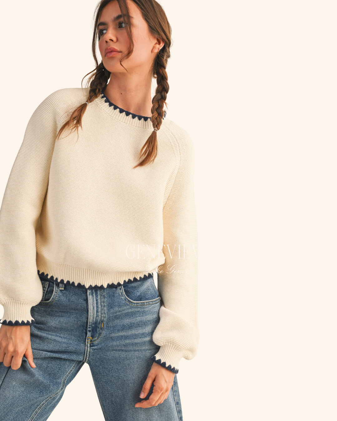 &Merci Navy Trim Sweater