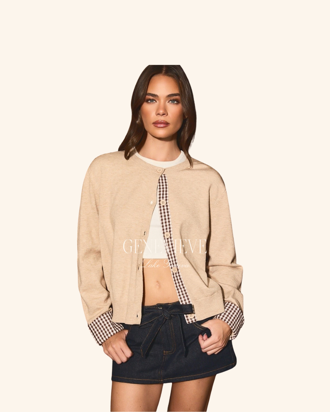 Le Lis Gingham Trim Cardigan