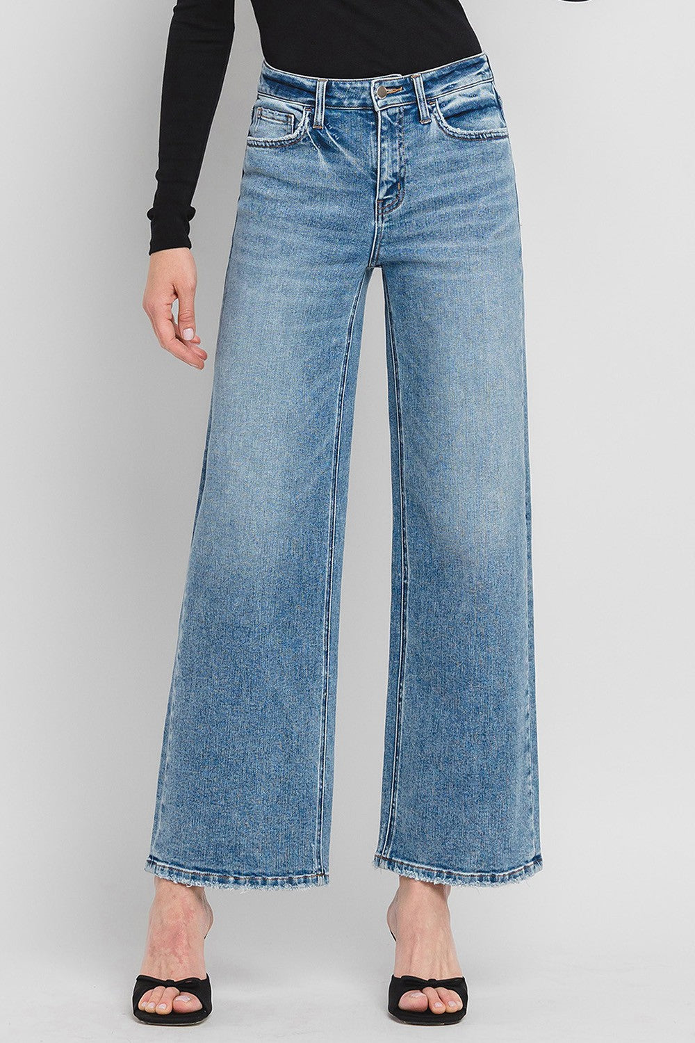 Vervet High Rise Medium Wash Full Length Wide Leg Jeans