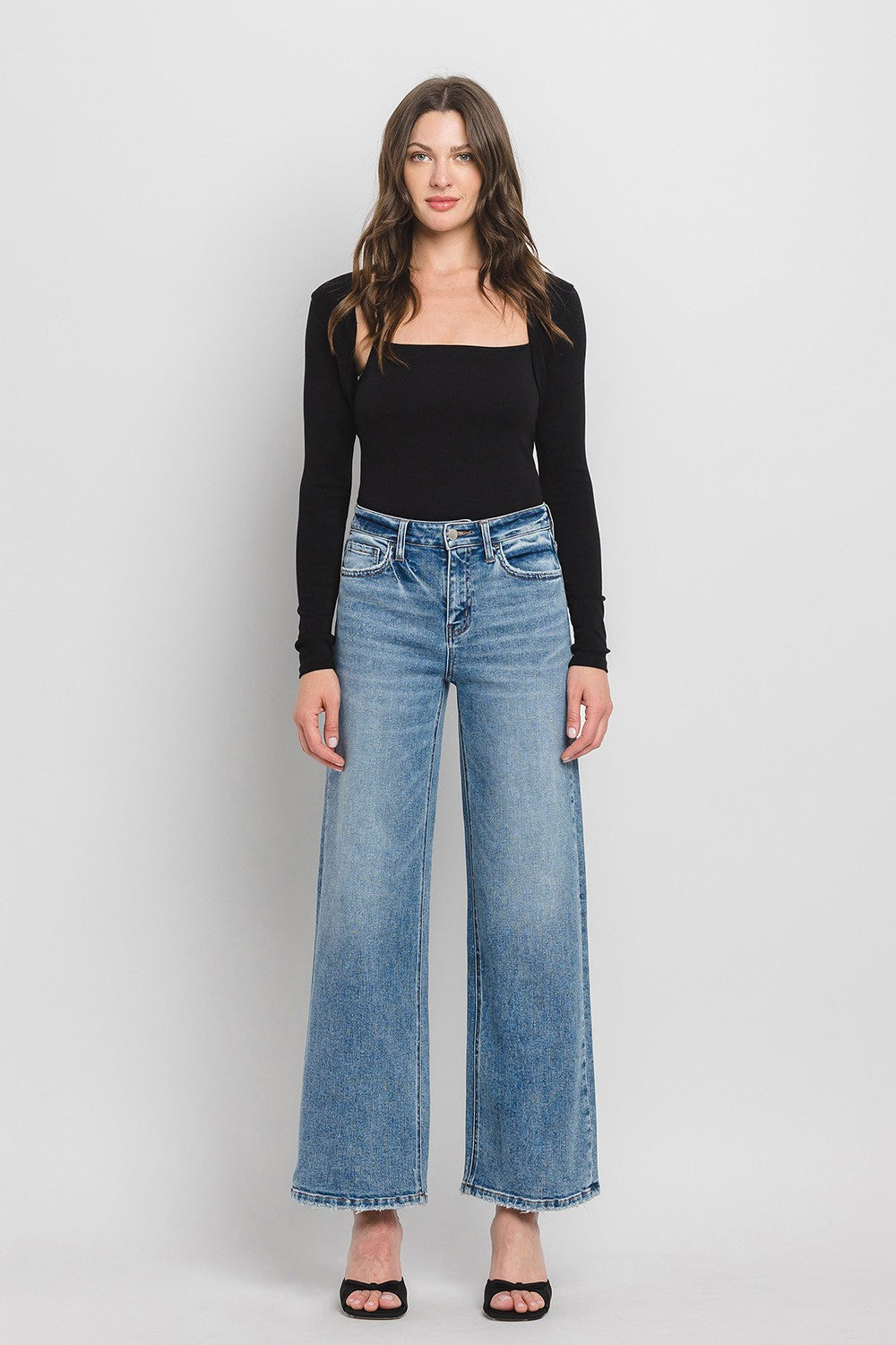 Vervet High Rise Medium Wash Full Length Wide Leg Jeans