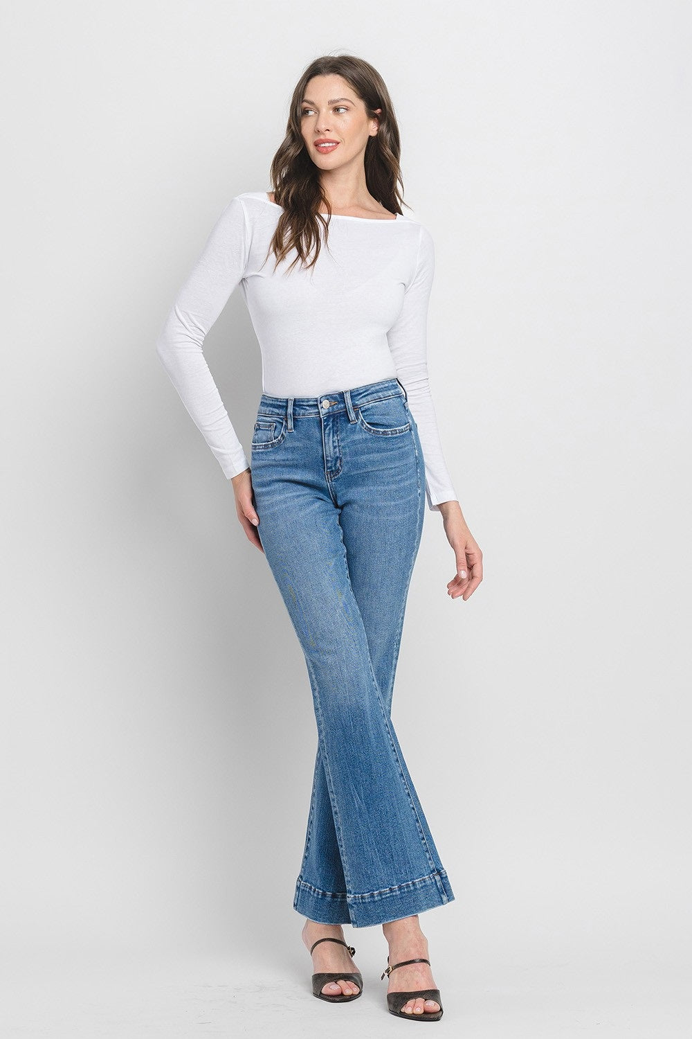 Vervet High Rise Trouser Hem Relaxed Flare Jeans