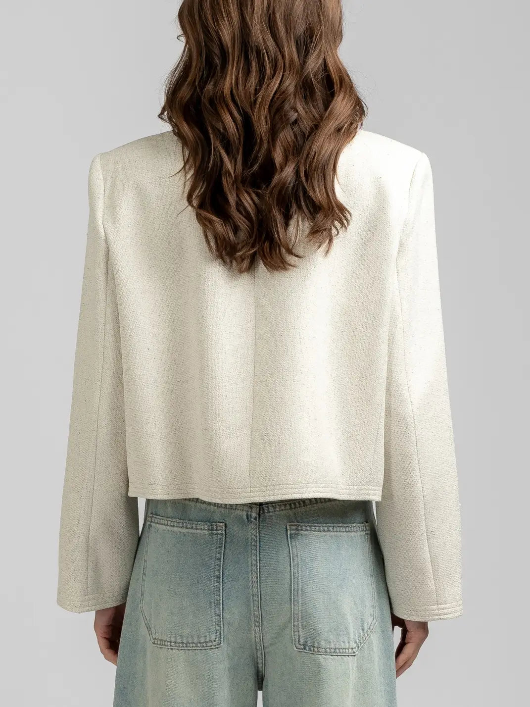 Elle Grey Crew-Neck Tweed Jacket