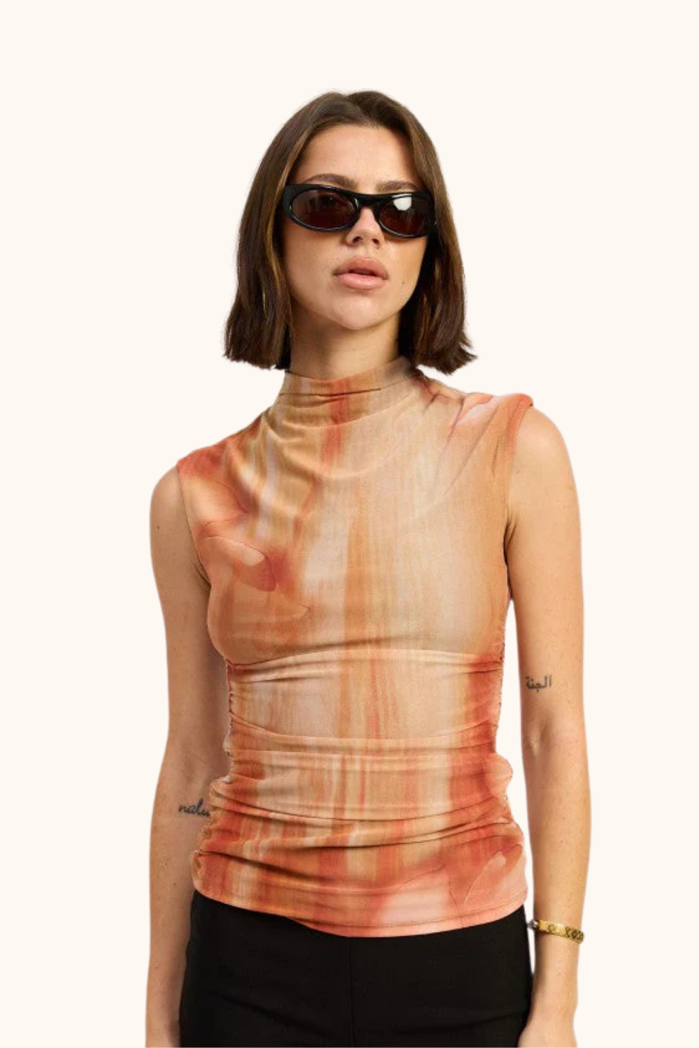 Emory Park Sunset Mesh Mock Neck Top