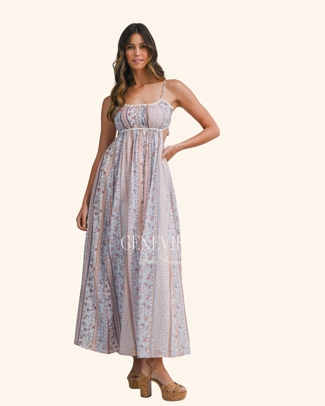 Mable Blue Floral Striped Maxi Dress