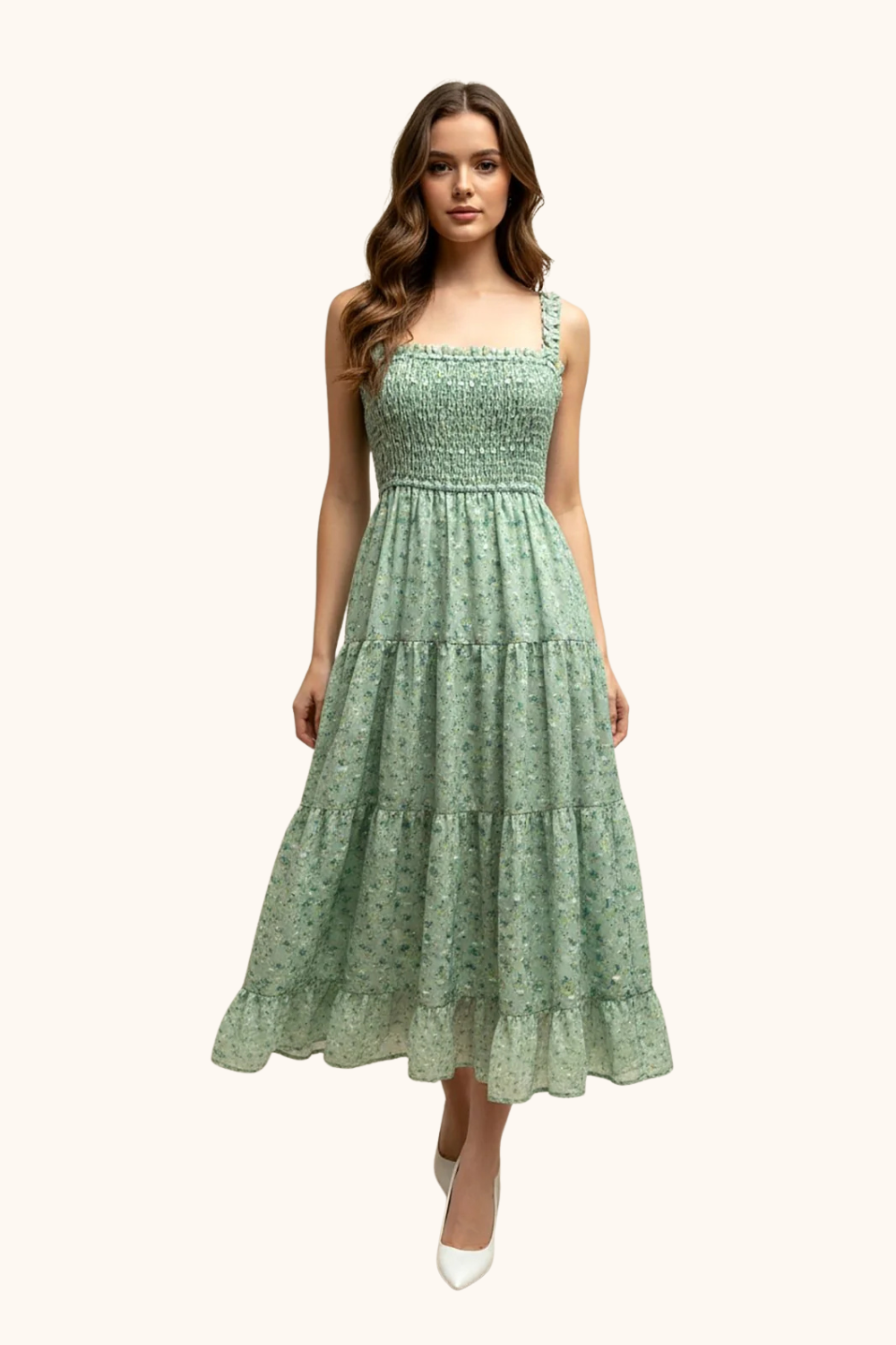 Storia Smocked Ruffle Strap Tiered Maxi Dress – Genevieve Lake Geneva