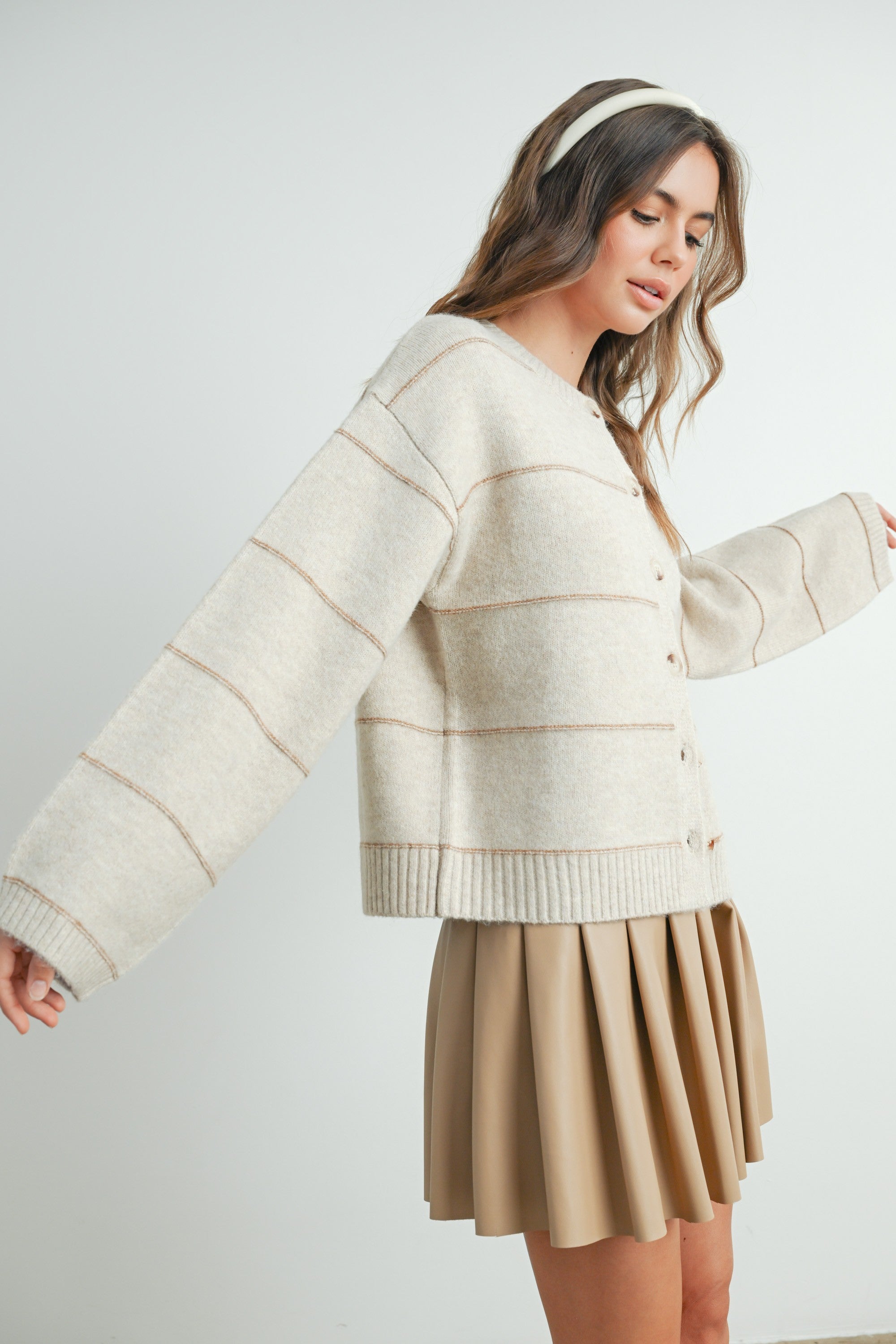 Buttermelon Button Front Striped Cardigan